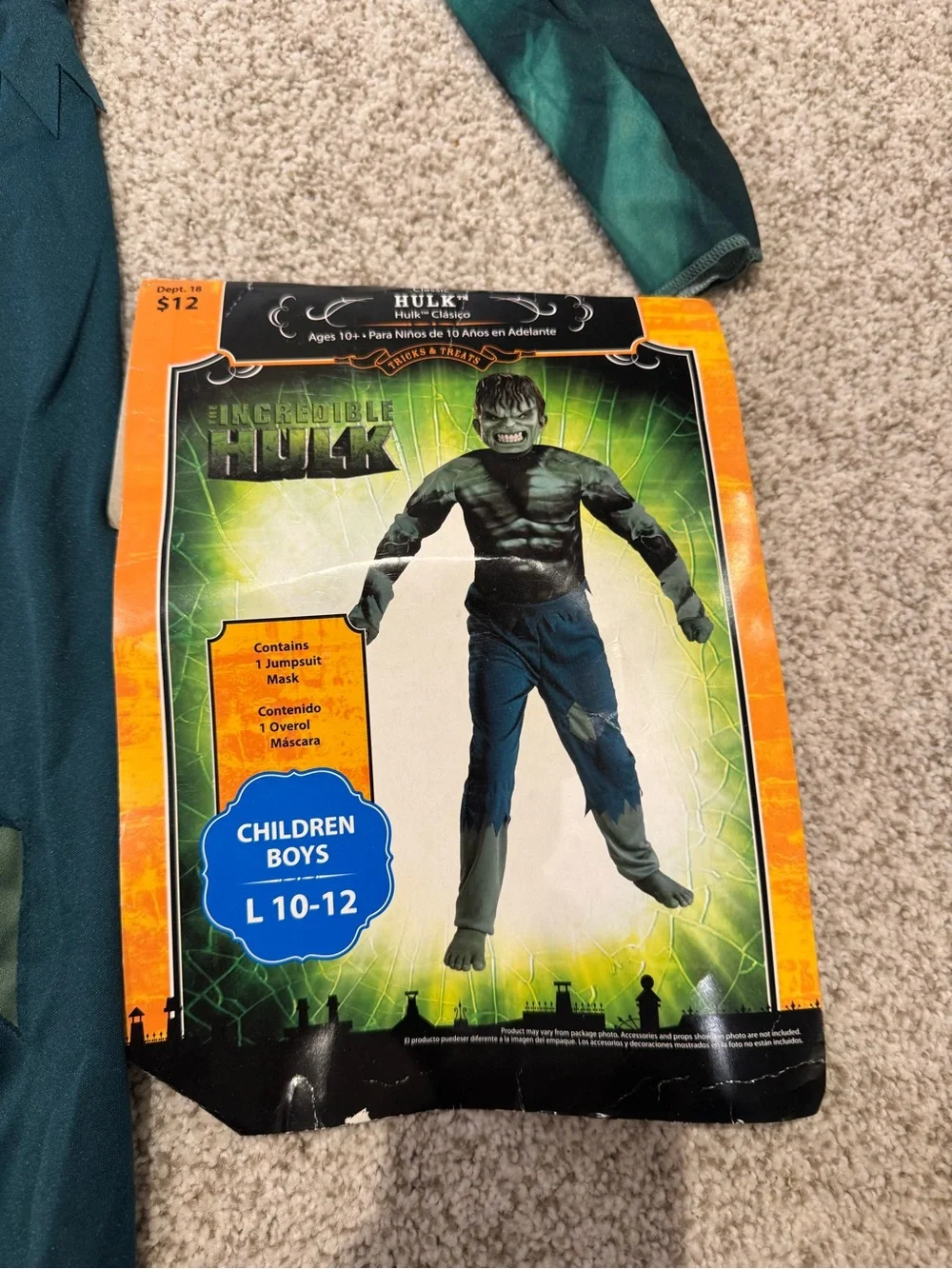 Marvel The Incredible Hulk Boys Costume Set with Mask - Size L (10-12)